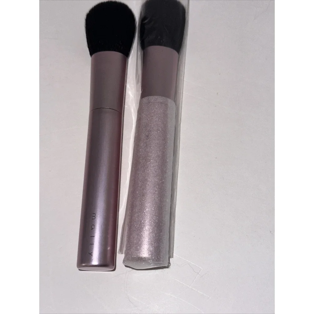 Mally Beauty Makeup Brush Set 2 Piece Metallic Pink Mauve Powder Blush Brushes
